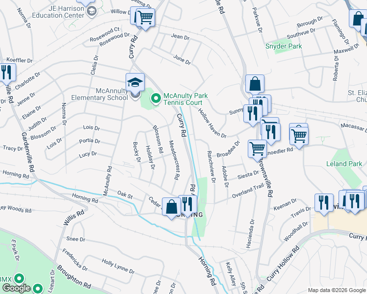 map of restaurants, bars, coffee shops, grocery stores, and more near 5252 Curry Road in Pittsburgh