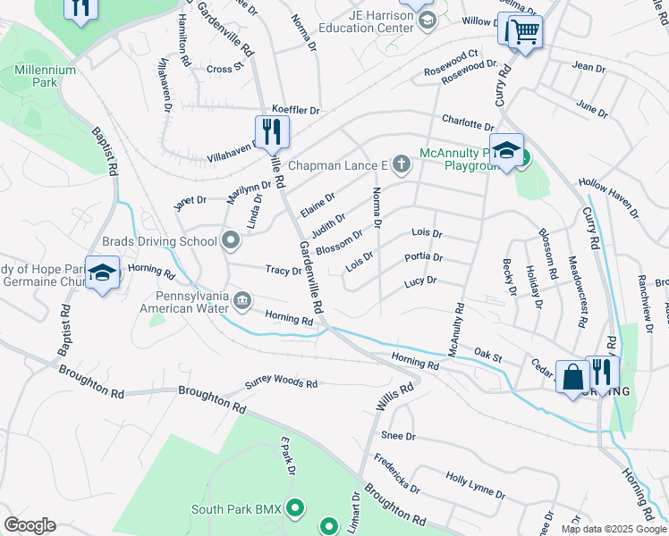 map of restaurants, bars, coffee shops, grocery stores, and more near 651 Blossom Drive in Pittsburgh
