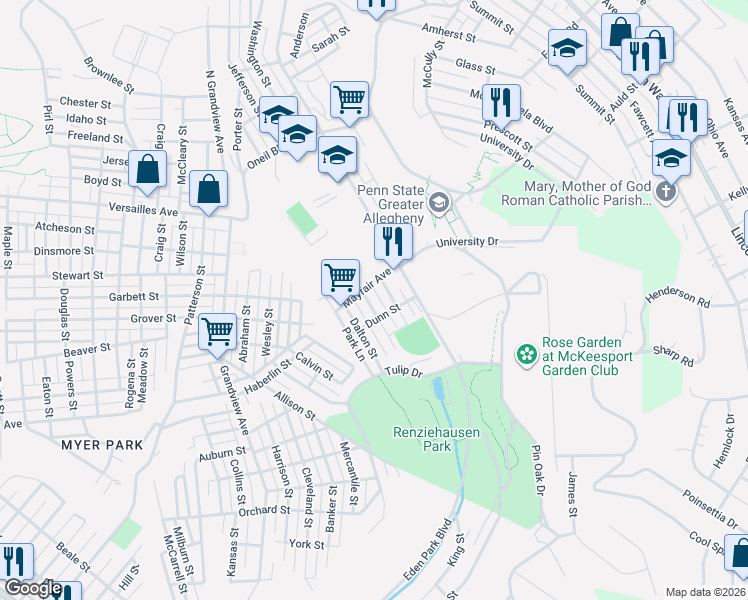map of restaurants, bars, coffee shops, grocery stores, and more near 2008 Barnsdale Street in McKeesport