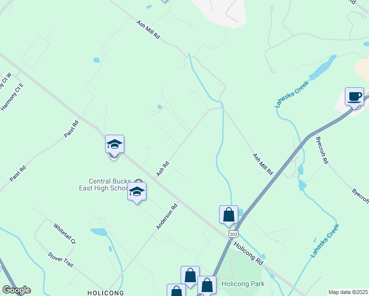 map of restaurants, bars, coffee shops, grocery stores, and more near 5311 Ash Road in Doylestown