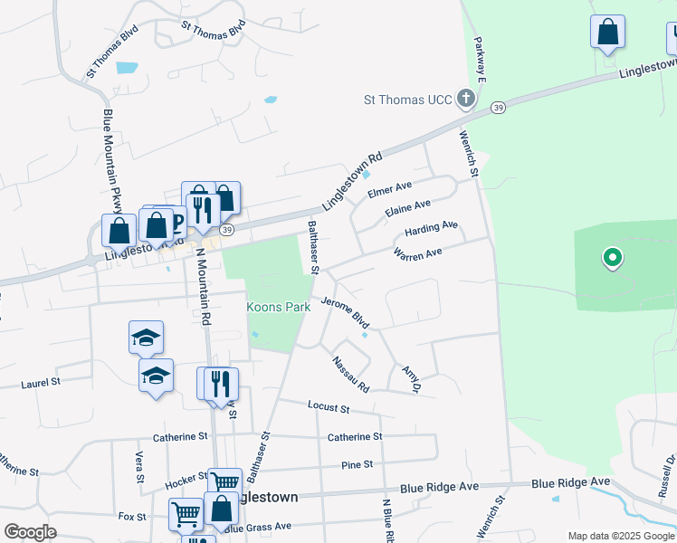 map of restaurants, bars, coffee shops, grocery stores, and more near 6207 Warren Avenue in Harrisburg