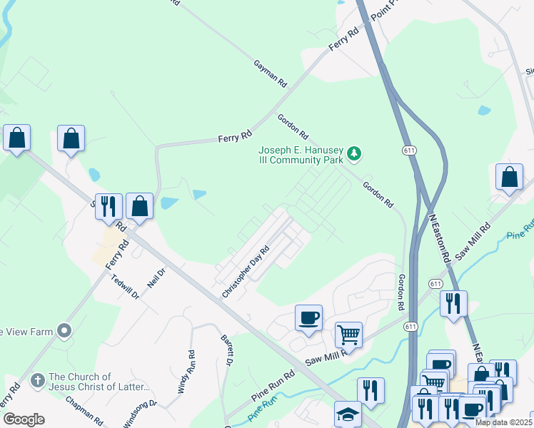 map of restaurants, bars, coffee shops, grocery stores, and more near 3838 Jacob Stout Road in Doylestown