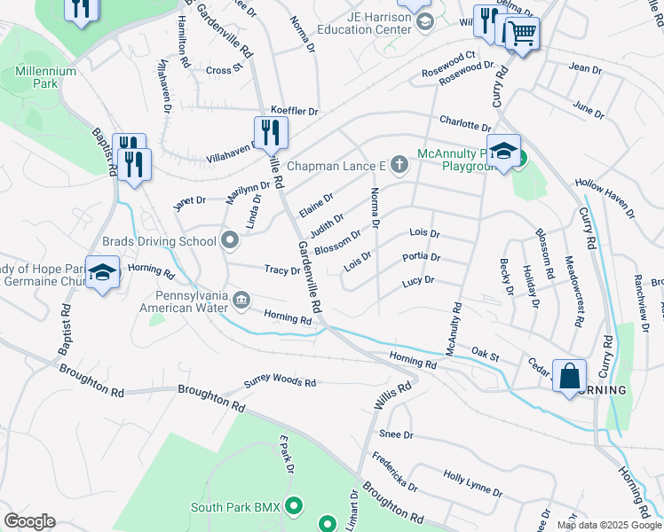 map of restaurants, bars, coffee shops, grocery stores, and more near 651 Blossom Drive in Pittsburgh