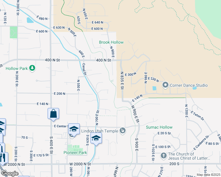 map of restaurants, bars, coffee shops, grocery stores, and more near 719 East Camilla Drive in Lindon