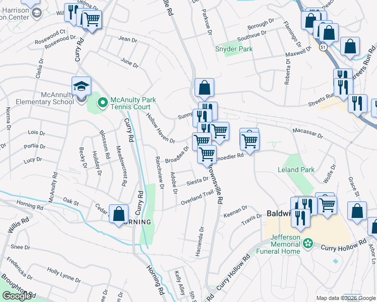 map of restaurants, bars, coffee shops, grocery stores, and more near 61 Hollow Haven Drive in Pittsburgh