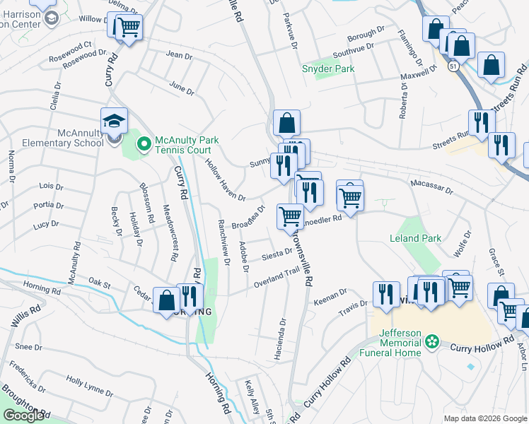 map of restaurants, bars, coffee shops, grocery stores, and more near 61 Hollow Haven Drive in Pittsburgh