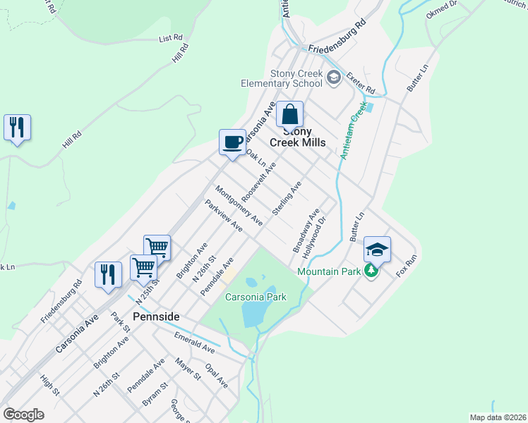 map of restaurants, bars, coffee shops, grocery stores, and more near 237 Melrose Avenue in Reading
