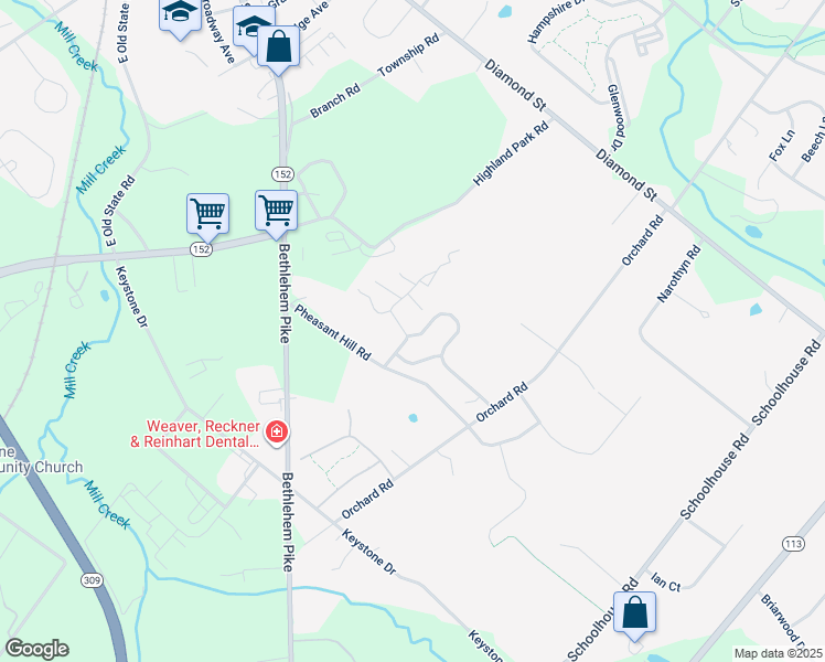 map of restaurants, bars, coffee shops, grocery stores, and more near 5 Williams Way in Sellersville