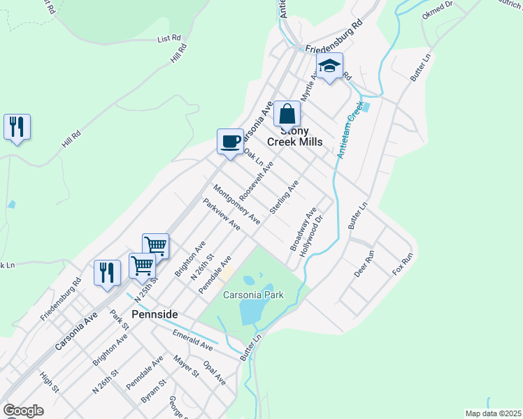 map of restaurants, bars, coffee shops, grocery stores, and more near 237 Melrose Avenue in Reading