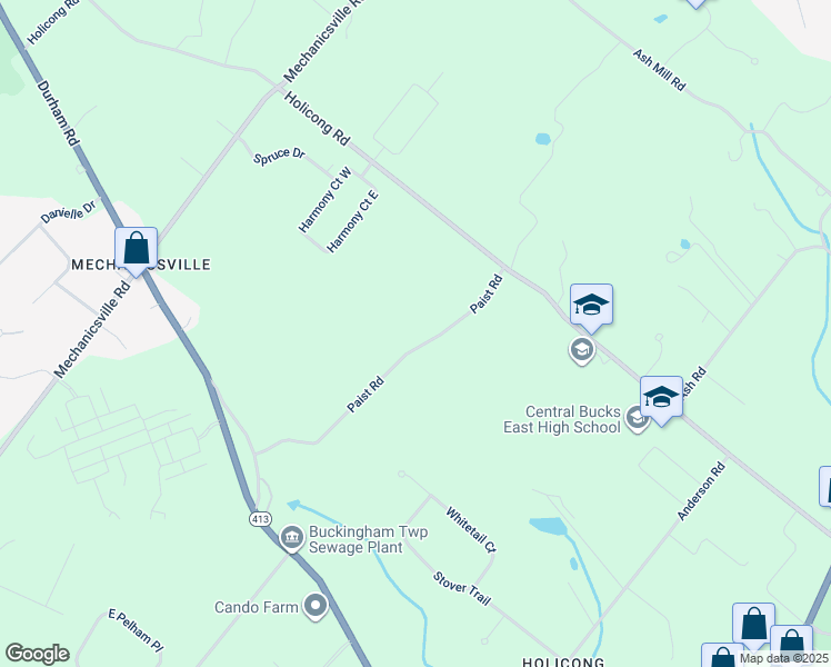 map of restaurants, bars, coffee shops, grocery stores, and more near 5100 Paist Road in Doylestown