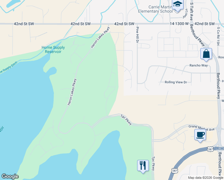 map of restaurants, bars, coffee shops, grocery stores, and more near in Berthoud