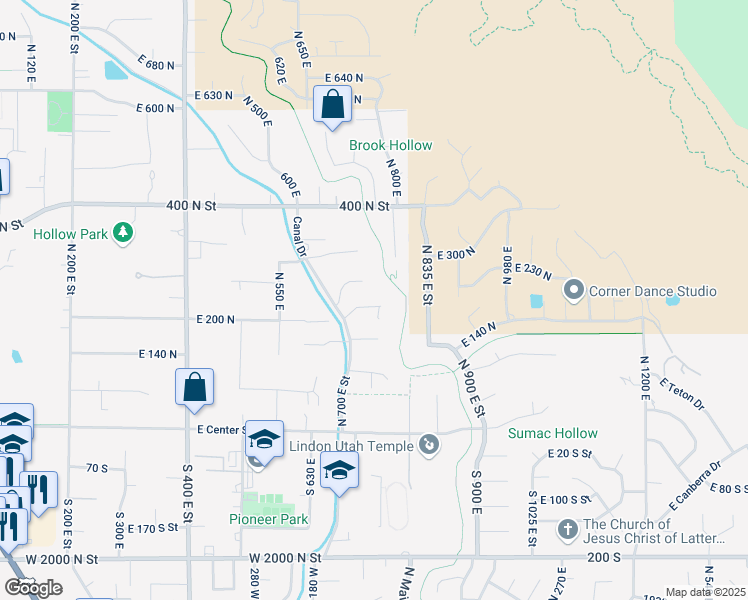 map of restaurants, bars, coffee shops, grocery stores, and more near 719 East Camilla Drive in Lindon