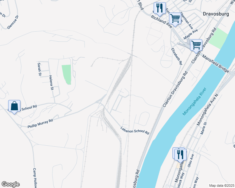 map of restaurants, bars, coffee shops, grocery stores, and more near 633 Mc Gowan Avenue in West Mifflin