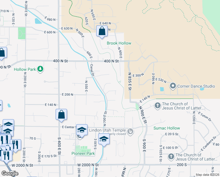 map of restaurants, bars, coffee shops, grocery stores, and more near 694 East 230 North in Lindon