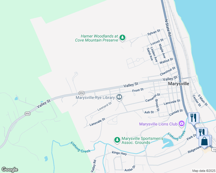 map of restaurants, bars, coffee shops, grocery stores, and more near 701 Valley Street in Marysville