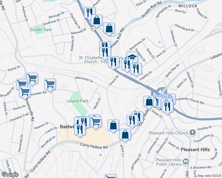 map of restaurants, bars, coffee shops, grocery stores, and more near 603 Macassar Drive in Pittsburgh