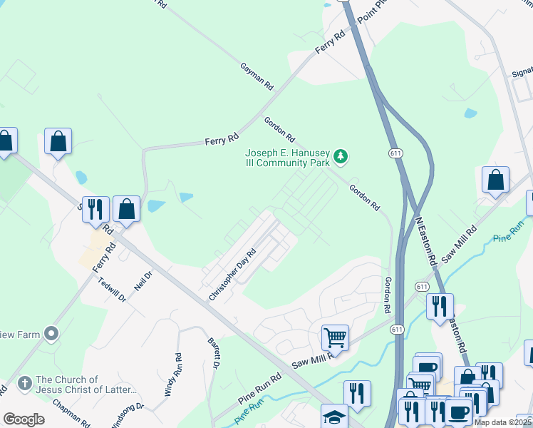map of restaurants, bars, coffee shops, grocery stores, and more near 3838 Jacob Stout Road in Doylestown