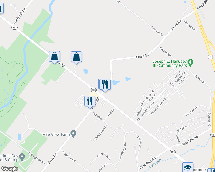 map of restaurants, bars, coffee shops, grocery stores, and more near 4122 Ferry Road in Fountainville