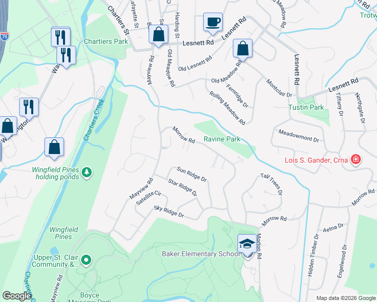 map of restaurants, bars, coffee shops, grocery stores, and more near 1242 Morrow Rd in Pittsburgh