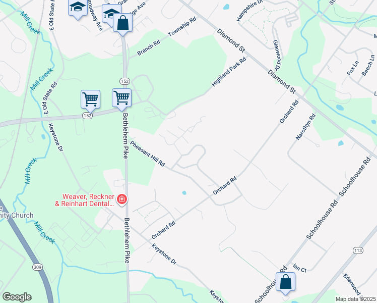 map of restaurants, bars, coffee shops, grocery stores, and more near 13 Williams Way in Sellersville