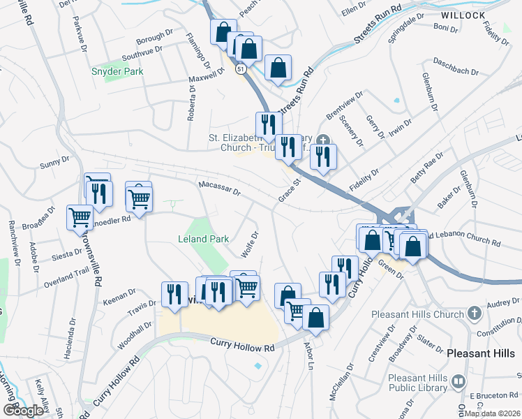 map of restaurants, bars, coffee shops, grocery stores, and more near 494 Macassar Drive in Pittsburgh