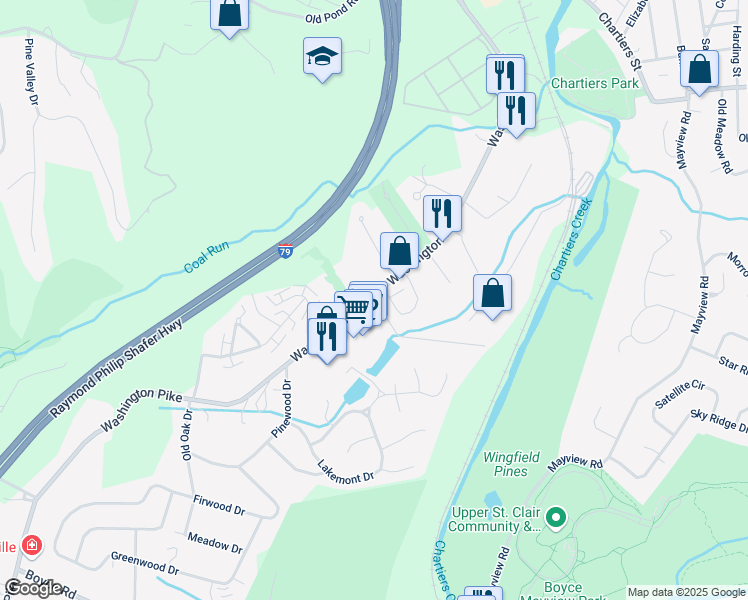 map of restaurants, bars, coffee shops, grocery stores, and more near 204 Twin Ponds Lane in Bridgeville