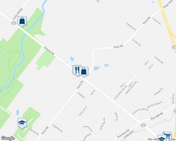 map of restaurants, bars, coffee shops, grocery stores, and more near 3633 Ferry Road in Fountainville