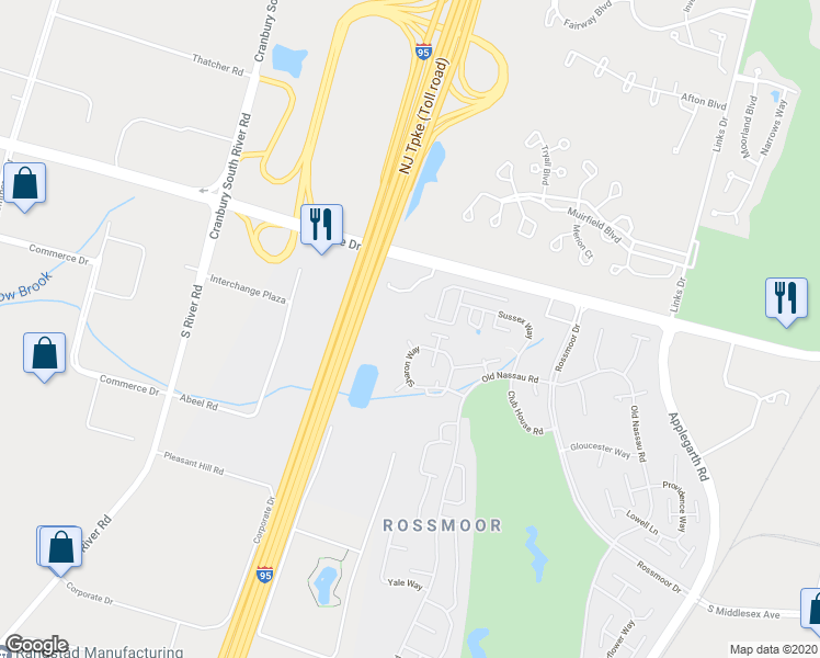 map of restaurants, bars, coffee shops, grocery stores, and more near 297O Stratford Lane in Monroe Township