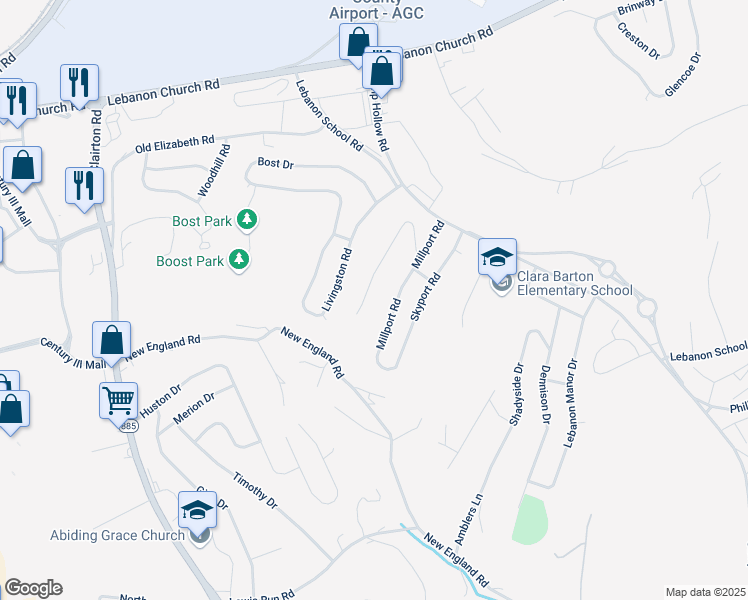 map of restaurants, bars, coffee shops, grocery stores, and more near 424 Spring Valley Rd in West Mifflin