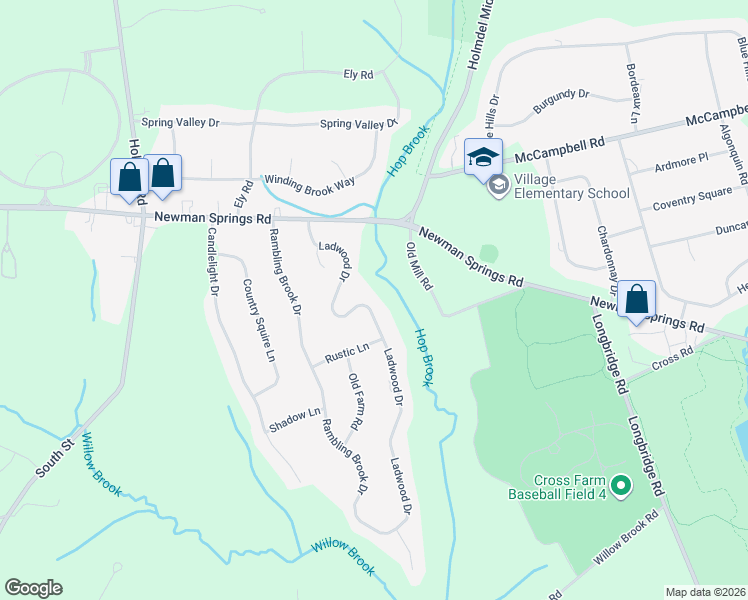 map of restaurants, bars, coffee shops, grocery stores, and more near 19 Ladwood Dr in Holmdel