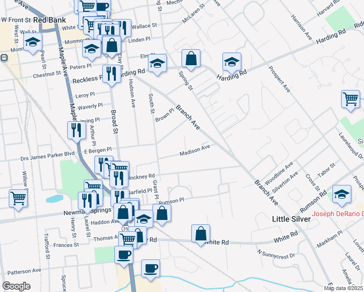 map of restaurants, bars, coffee shops, grocery stores, and more near 15 Saint Nicholas Place in Red Bank