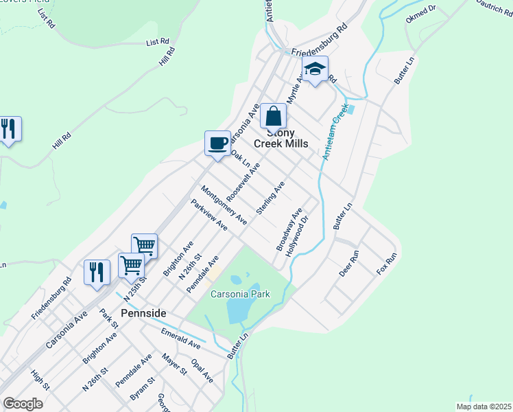 map of restaurants, bars, coffee shops, grocery stores, and more near 237 Melrose Ave in Reading