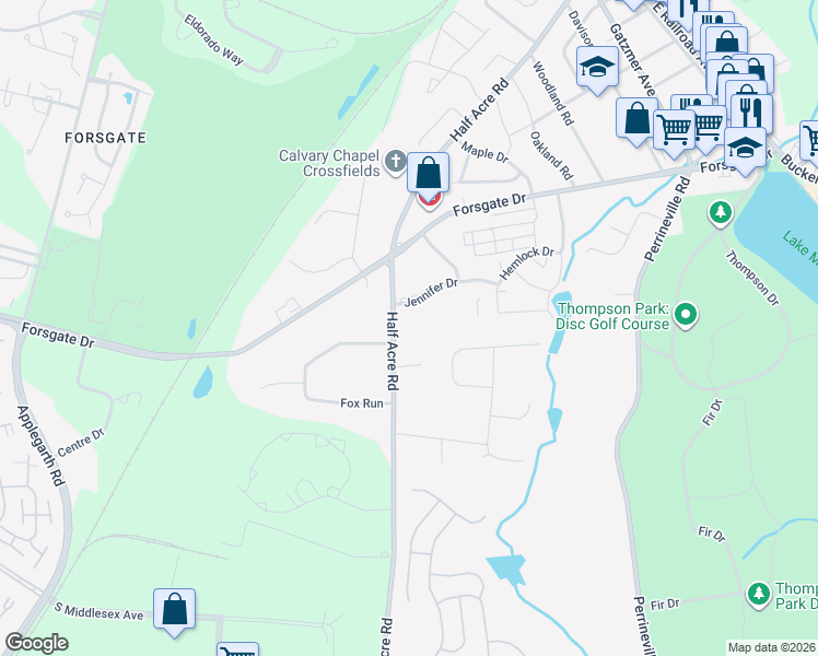 map of restaurants, bars, coffee shops, grocery stores, and more near 58 Dogwood Court in Jamesburg