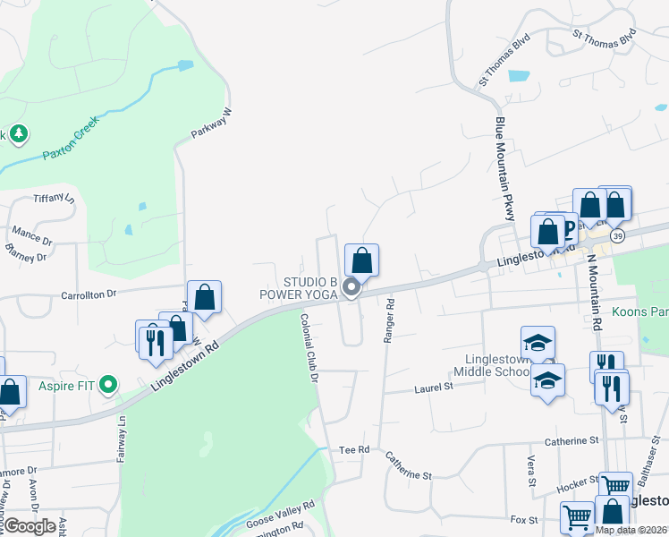 map of restaurants, bars, coffee shops, grocery stores, and more near 1440 Riegle Road in Harrisburg
