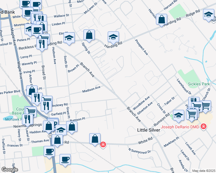 map of restaurants, bars, coffee shops, grocery stores, and more near 226 Branch Avenue in Little Silver