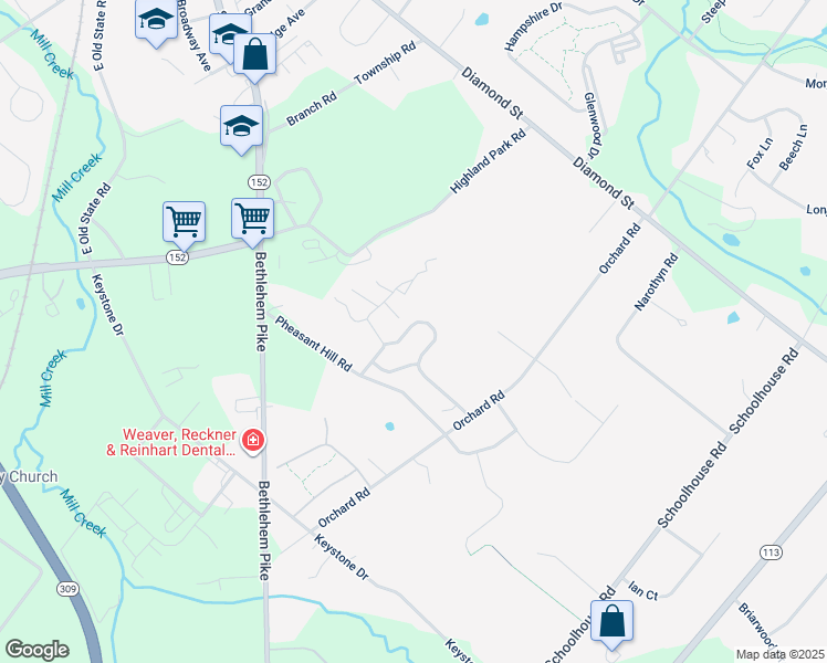 map of restaurants, bars, coffee shops, grocery stores, and more near 22 Williams Way in Sellersville