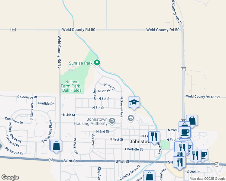map of restaurants, bars, coffee shops, grocery stores, and more near 856 North 7th Street in Johnstown