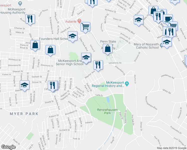 map of restaurants, bars, coffee shops, grocery stores, and more near 2008 Barnsdale Street in McKeesport