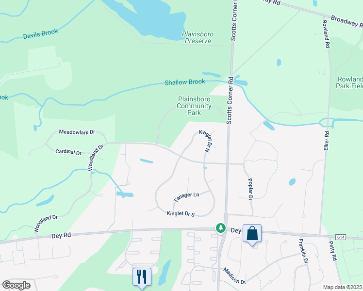 map of restaurants, bars, coffee shops, grocery stores, and more near 26 Kinglet Drive North in East Windsor