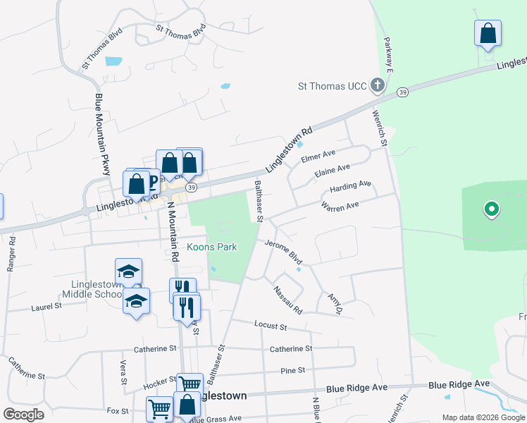 map of restaurants, bars, coffee shops, grocery stores, and more near 1303 Balthaser Street in Harrisburg