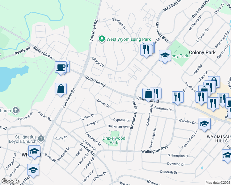 map of restaurants, bars, coffee shops, grocery stores, and more near in Spring Ridge