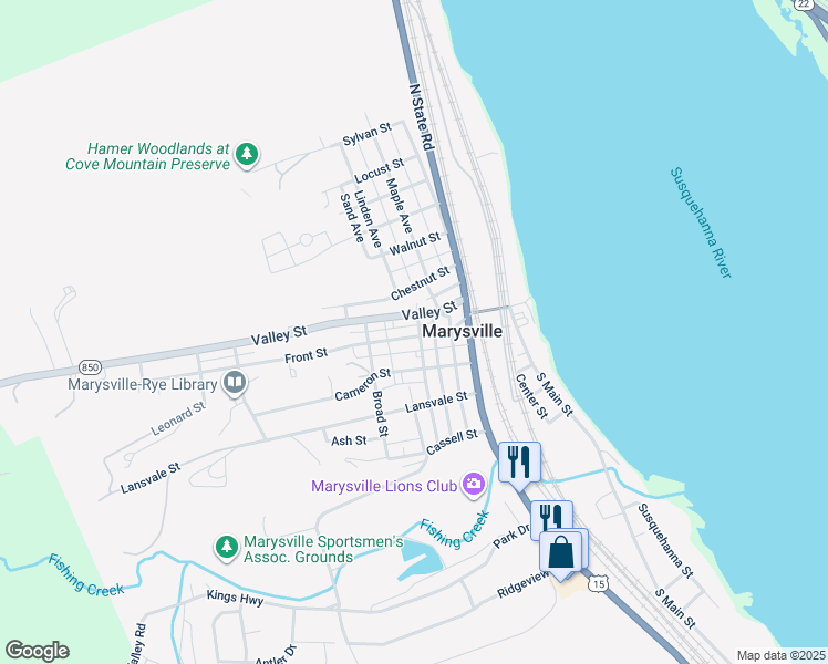 map of restaurants, bars, coffee shops, grocery stores, and more near 313 Front Street in Marysville