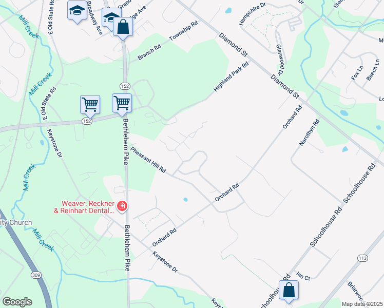 map of restaurants, bars, coffee shops, grocery stores, and more near 27 Williams Way in Sellersville