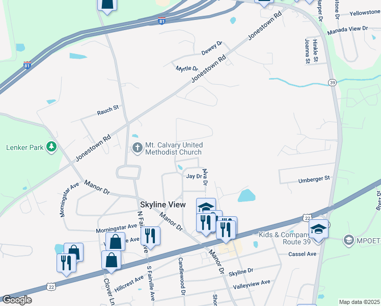 map of restaurants, bars, coffee shops, grocery stores, and more near 7734 Baseshore Dr in Harrisburg