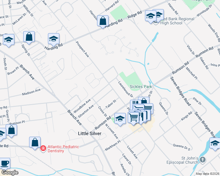 map of restaurants, bars, coffee shops, grocery stores, and more near 362 Prospect Avenue in Little Silver