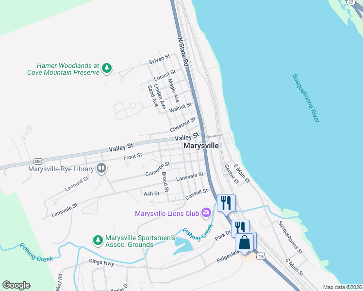 map of restaurants, bars, coffee shops, grocery stores, and more near 313 Front Street in Marysville