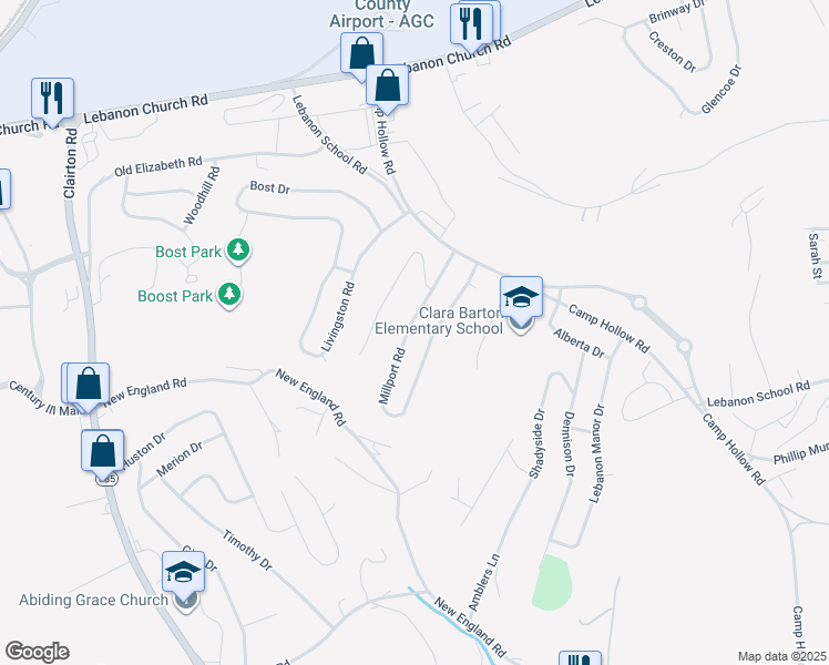 map of restaurants, bars, coffee shops, grocery stores, and more near 241 Millport Road in West Mifflin