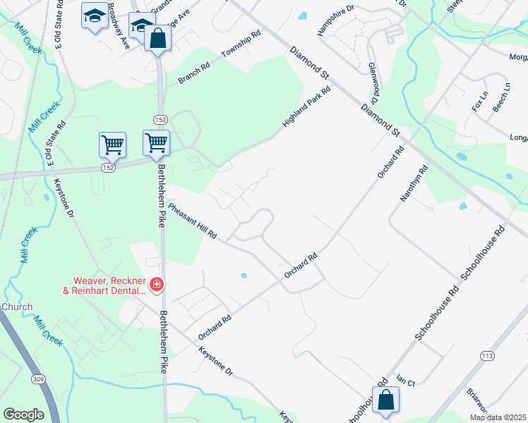 map of restaurants, bars, coffee shops, grocery stores, and more near 28 Williams Way in Sellersville