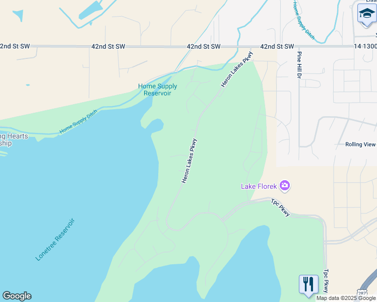 map of restaurants, bars, coffee shops, grocery stores, and more near 3058 Heron Lakes Parkway in Berthoud