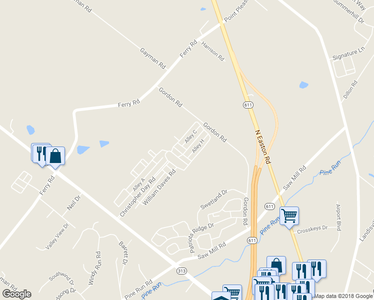 map of restaurants, bars, coffee shops, grocery stores, and more near Salome Road in Doylestown